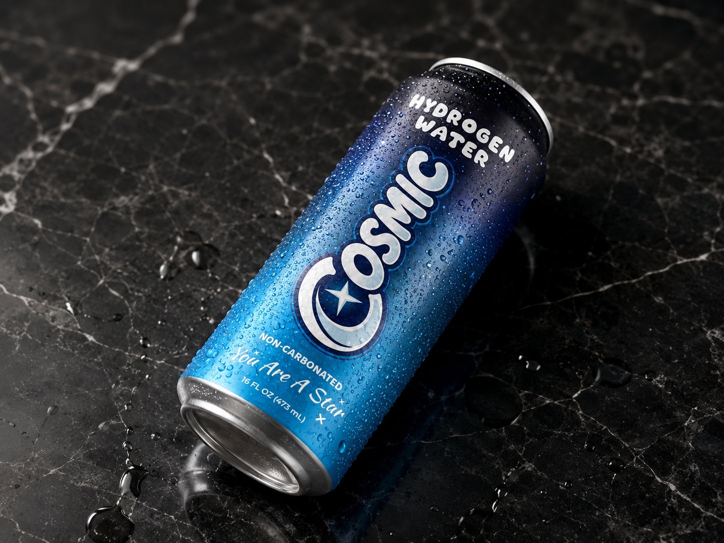 Cosmic can on dark marble