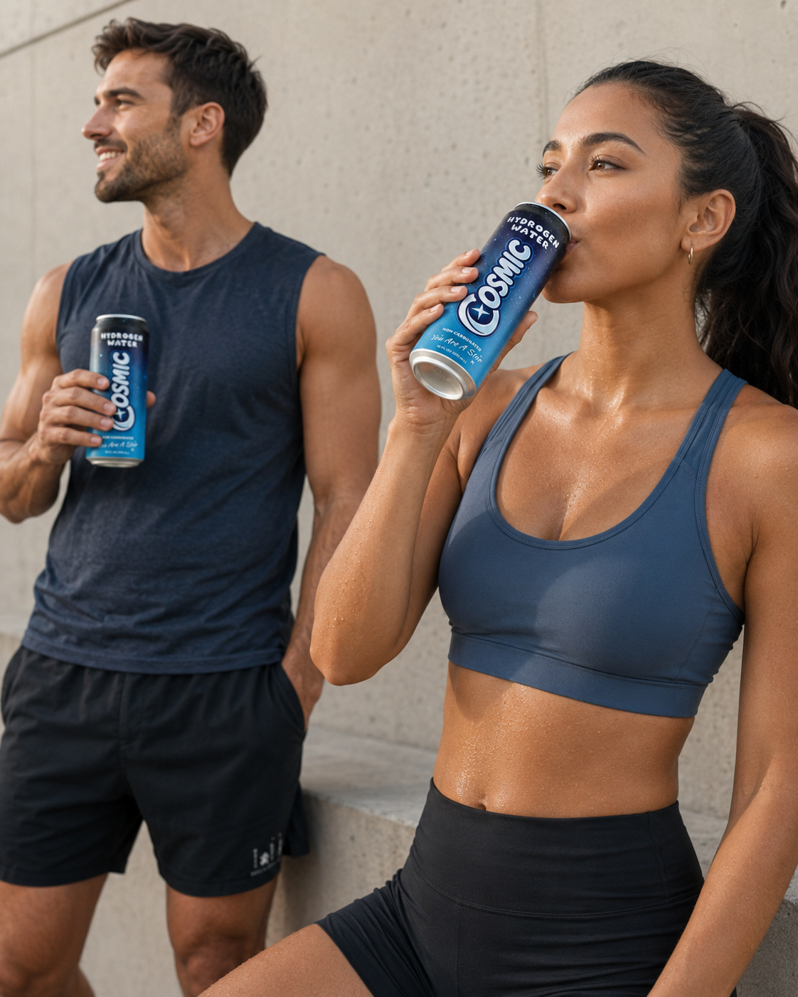 Two people drinking Cosmic after a workout